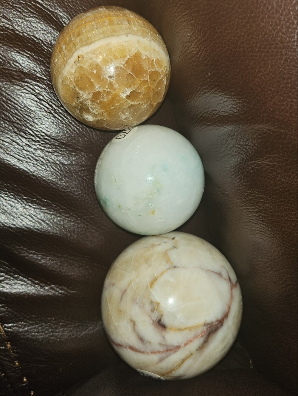 3-Piece Sphere – Caribbean Calcite, Honey Calcite & Banded Zebra Jasper